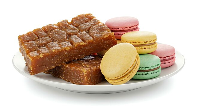 Jamoncillo and macarron on white. Mexican food