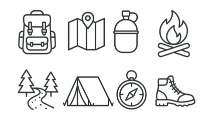 Line vector icons of cultural travel: guide, museum, map, book, ticket, audio guide, camera, travel guide.