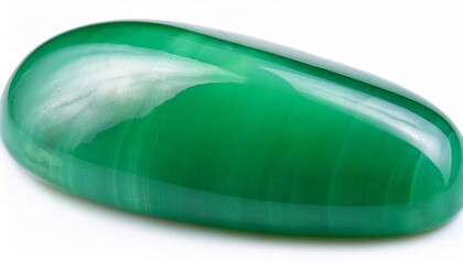 Macro shooting of natural gemstone Polished green Nephrite  jade Mineral gem stone Isolated on white background
