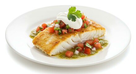 Mexican style cod on white background Mexic. Mexican food