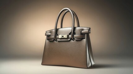 Elegant, upscale leather handbag with gold clasps on a neutral backdrop.