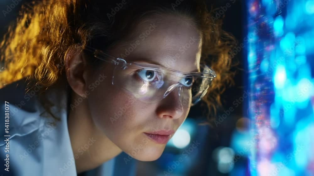 Poster Scientist Conducts Data Analysis on Computer Screen in Laboratory Generative AI