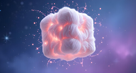 Fototapeta premium Fluffy 3D Cube Floating in Cosmic Space