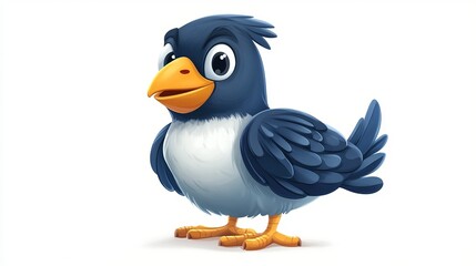 Fototapeta premium Adorable Cartoon Bird Illustration Blue Feathers Cute Baby Bird Digital Art Graphic Design Element Childrens Book Illustration Happy Bird Character 