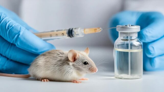 Scientist Conducting Medical Research With Lab Mouse Injection Generative AI