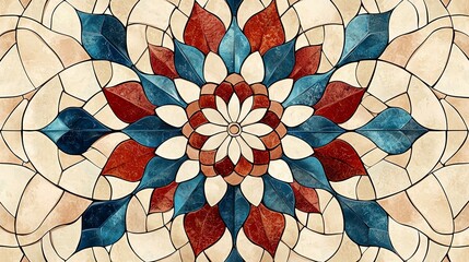 Top-view, Patterns, Texture. Colorful Floral Pattern in Stained Glass Style Design for Decoration