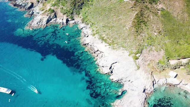 North Corsica, turquoise sea and green landscape from above. France