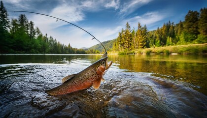 Catching a brown trout in the river