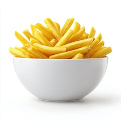 Bowl full of french fries isolated on white background