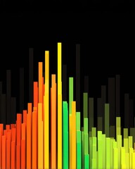 Obraz premium Colorful gradient columns on black, simulating audio or data visualization. Abstract design for technology and digital concepts.
