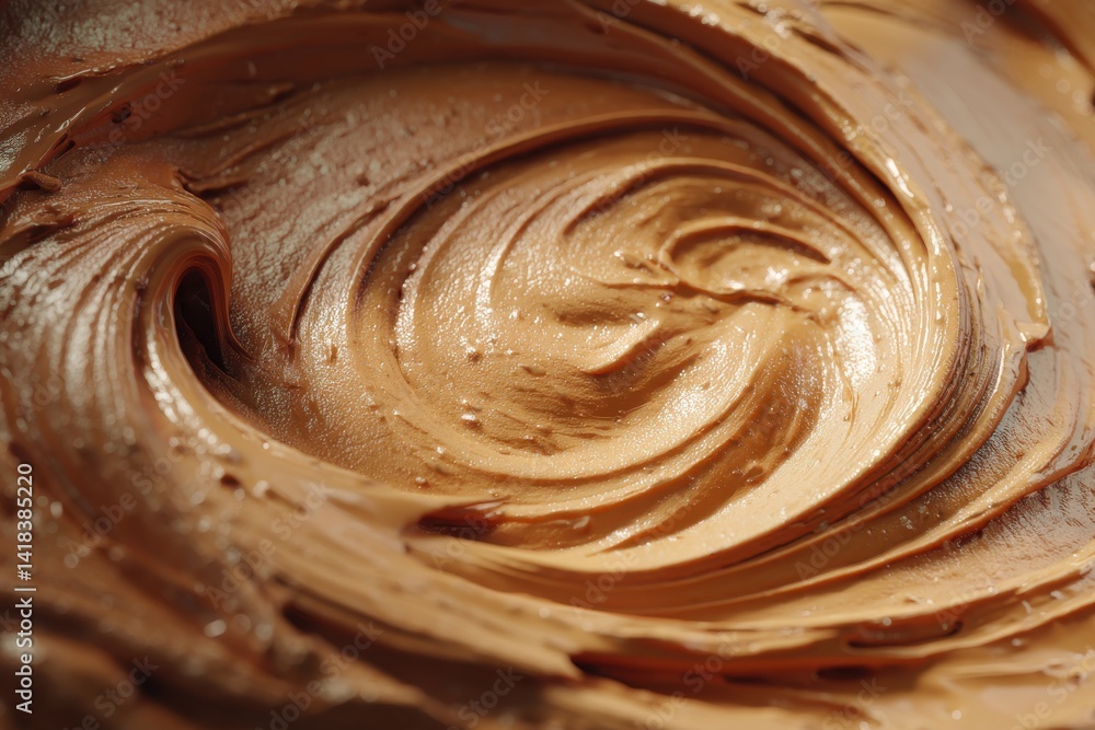 Poster a luscious swirl of chocolate buttercream frosting creating an intricate pattern, ready for decorati
