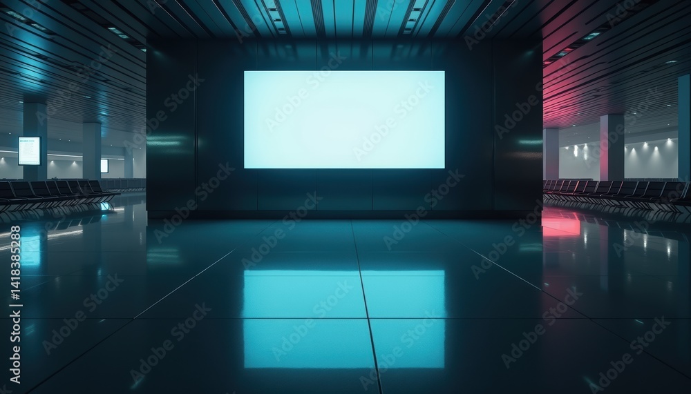 Poster modern empty auditorium with a large screen and colorful lighting