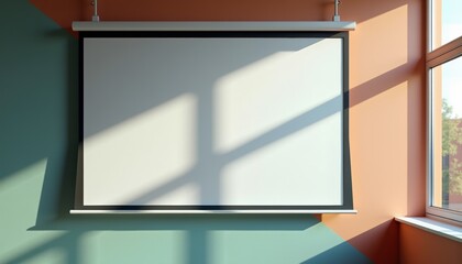 Blank presentation screen illuminated by natural light  