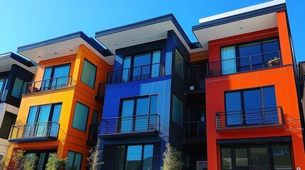 Obraz premium Vibrant modern townhouses with balconies