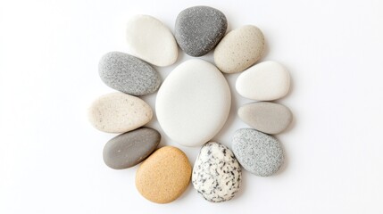 Colorful stones arranged in circle on white background