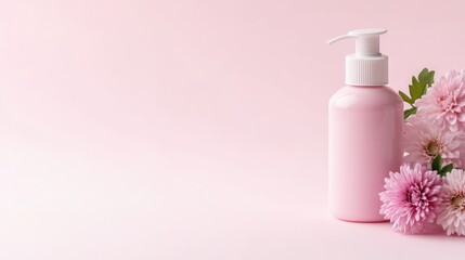 Pink cosmetic bottle with flowers