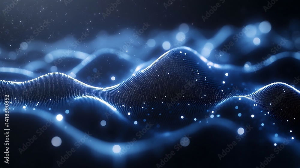 Poster abstract digital landscape with glowing particles, abstract digital landscape with glowing particles