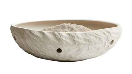 Obraz premium Textured Ceramic Bowl with Powdered Substance Minimalist Design for Culinary and Decorative Pu