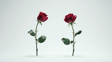 Obraz premium Elegant studio shot of two red roses isolated against a clean backdrop.
