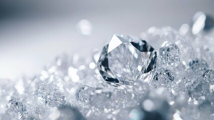 A pile of sparkling clear diamonds in varying sizes, glittering magnificently.