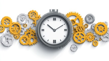 Time Mechanism Clock and Gears Illustration for Business Technology and Efficiency Concepts