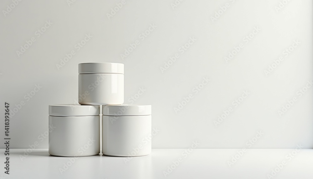 Poster minimalist white containers stacked on a clean background