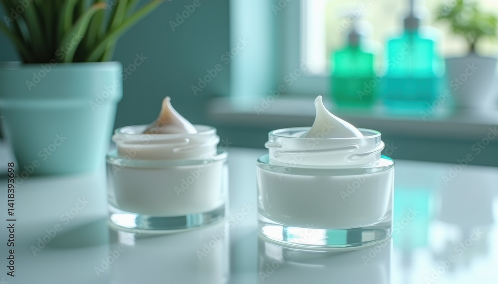 Poster Cream containers with different textures in a modern setting  