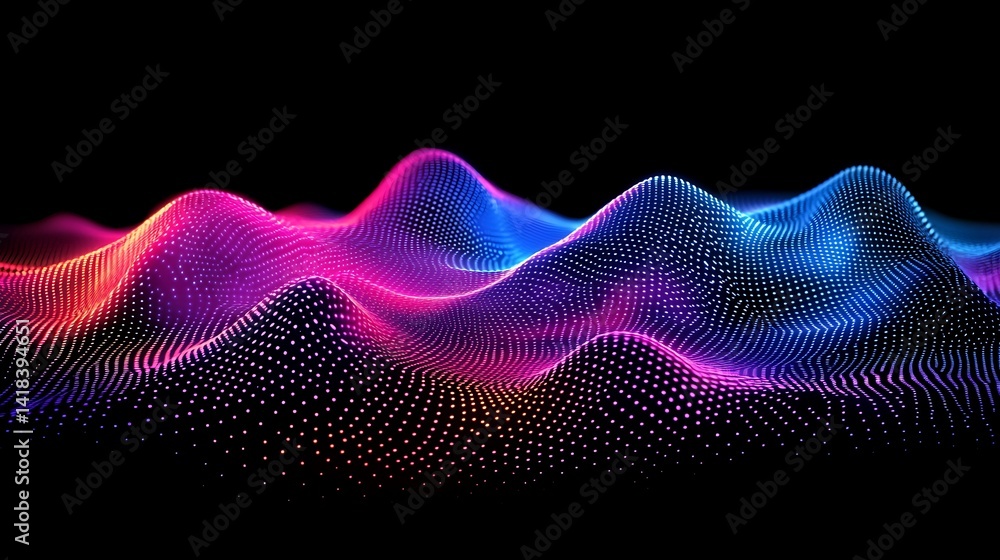 Poster abstract digital landscape with glowing particles, abstract digital landscape with glowing particles