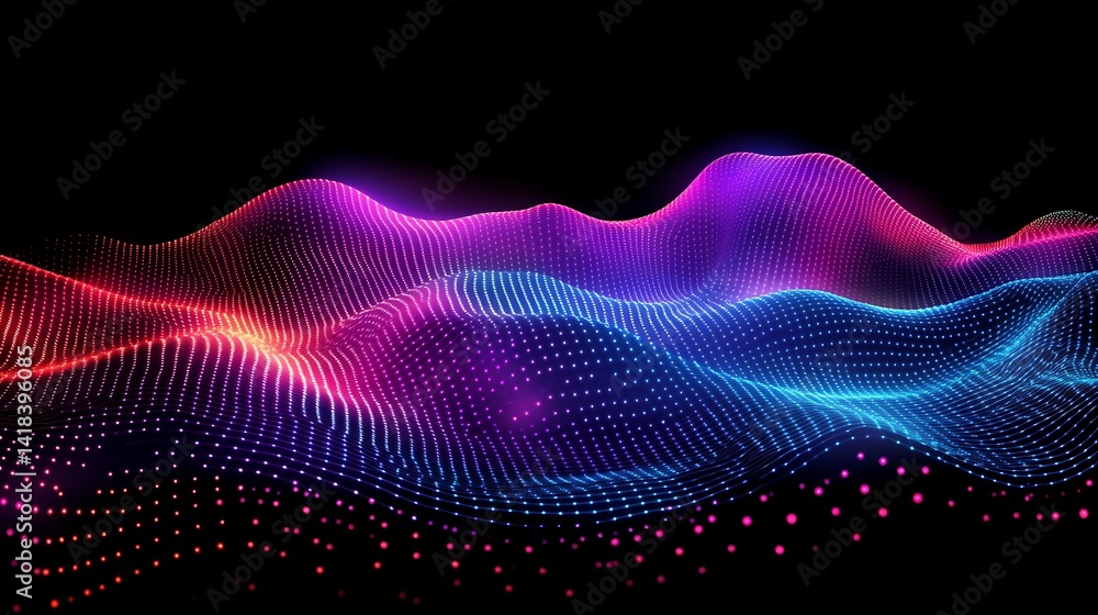 Poster abstract digital landscape with glowing particles, abstract digital landscape with glowing particles