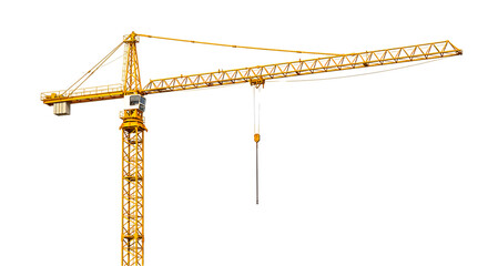 A yellow construction crane stands tall against a black background in a clear and simple image view