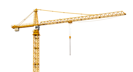 A yellow construction crane stands tall against a black background in a clear and simple image view