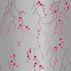 Delicate pink-burgundy flowers on a  on light gray gradient  background seamless vector pattern
