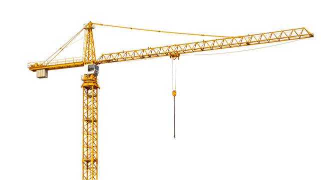 A yellow construction crane stands tall against a black background in a clear and simple image view