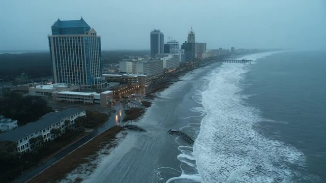 Hurricane Approaches Coastal City With Powerful Wind and Waves Generative AI