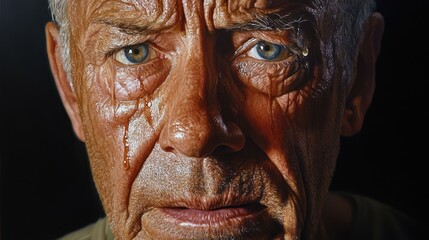 Obraz premium A close-up of a crying man's face showing deep sorrow and emotional pain.