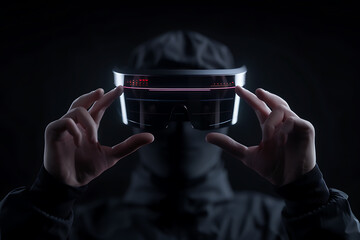 augmented reality collaboration, close-up of hands employing ar glasses for long-distance collaboration, creating a futuristic workspace with photorealistic elements