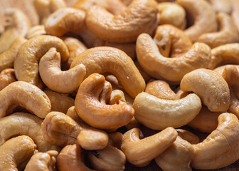 Cashew nuts. Roasted cashew nuts in detail.