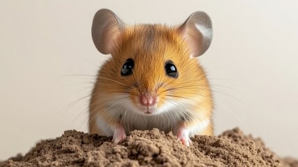 Obraz premium Cute little mouse peering out of soil