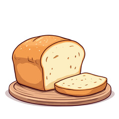 Vsai loaf of white bread with slice on wooden cutting board