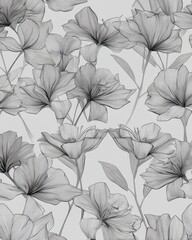 Monochrome floral pattern with elegant, linear flower illustrations creates a timeless and sophisticated background design.