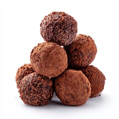 Stack of chocolate truffles isolated on white