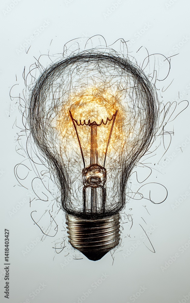 Poster a glowing light bulb demonstrating innovation and creativity in a minimalistic design with focus on 
