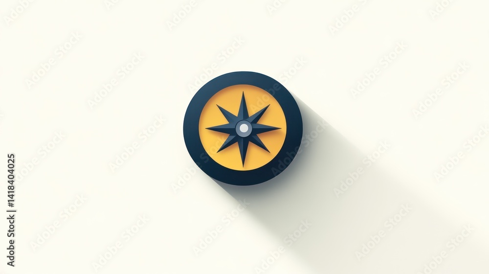 Poster minimalist compass design with shadow on clean background for navigation and direction concepts