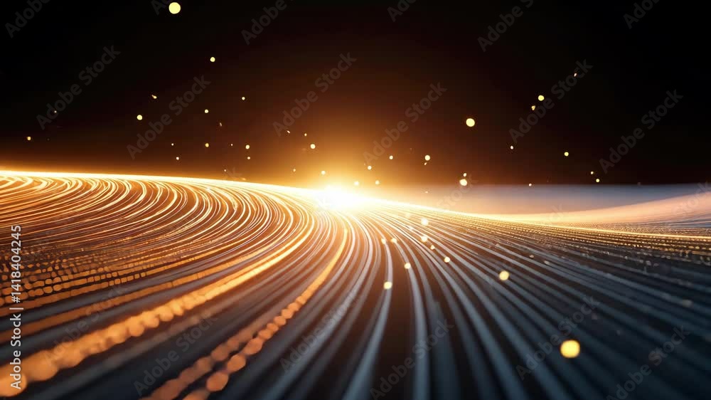 Poster abstract light waves flowing in dynamic motion with glowing particles