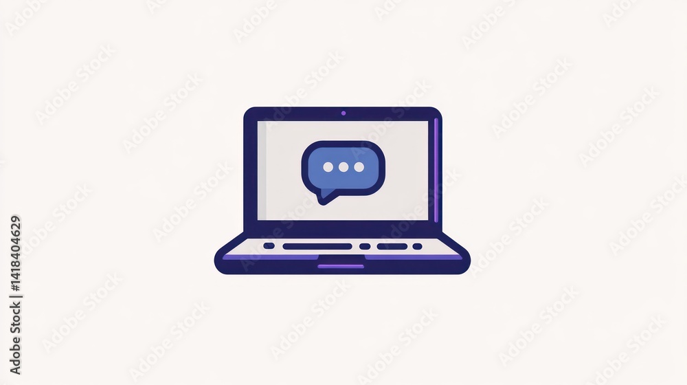 Poster laptop with chat bubble online communication digital messaging virtual interaction technolo