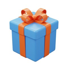 3d blue gift box with ribbon isolated on white background