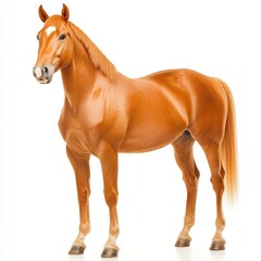 Fototapeta premium A majestic horse stands proudly against a clean white backdrop, showcasing its grace and strength in every detail.