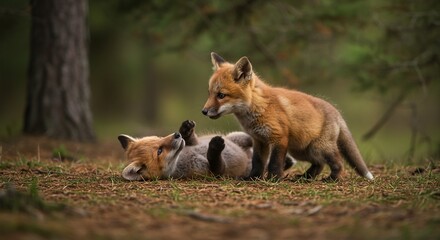 red fox cubs playing