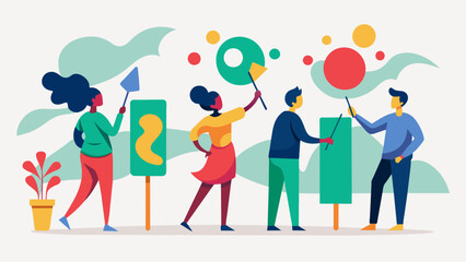 Fototapeta premium A series of interactive paintings that allow visitors to add their own marks and colors symbolizing personal expression and the power of. Vector illustration