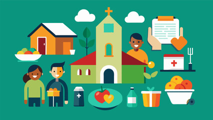 Naklejka premium A section dedicated to displaying the various community service projects the church is involved in such as volunteering at local shelters or. Vector illustration